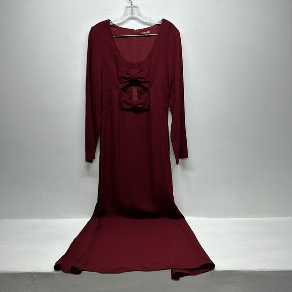 Staud Lido Dress Maxi Long Sleeve Cutout Bow Evening Gown Dark Red New Size 8 - Picture 6 of 13